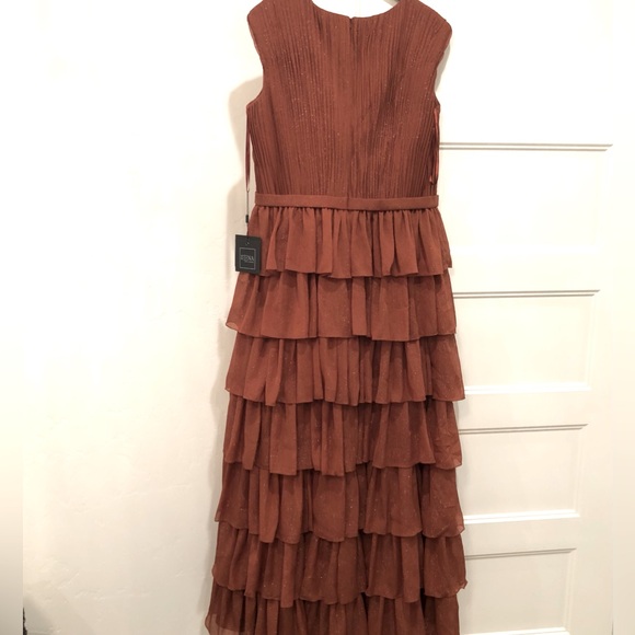 Mac Duggal size 14 Nutmeg Sparkly Ruffle Layered Gown - Picture 4 of 10